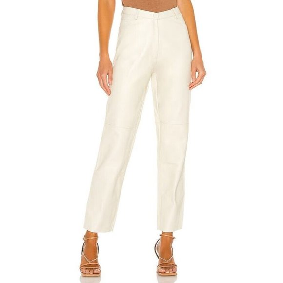 Tach Clothing Dilma Leather Pant Ivory Cream Straight Blogger - Picture 1 of 6